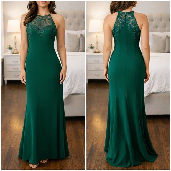 Badgley Mischka Emerald Green Lace Tyler Formal Gown $635 Badgley Mischka Emerald Green Lace Tyler Formal Gown $635